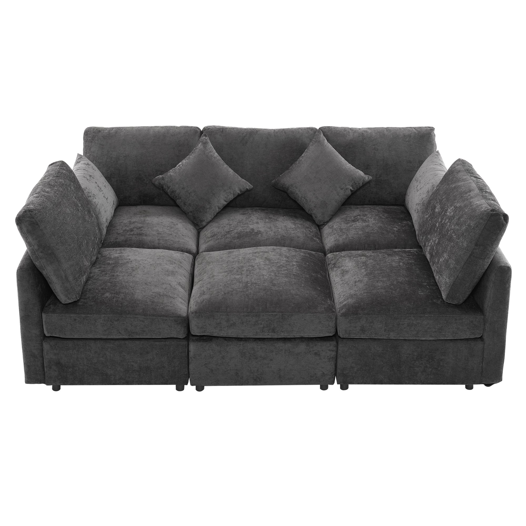 Stylish Modular U-Shaped Sectional Sofa with USB Ports, Black Chenille, 86.6' - Grand Goldman Shop