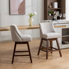 Ivory Upholstered Counter Height Swivel Barstools Set of 2, 26'' H Seat, Fabric and Rubber Wood - Grand Goldman Shop