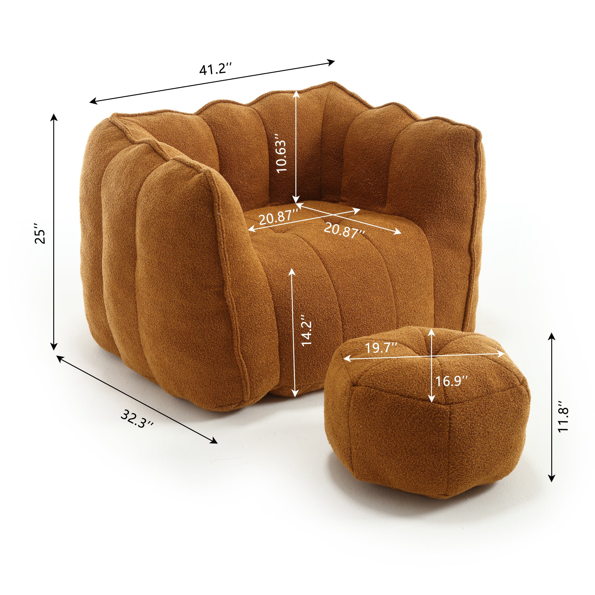 Soft Chenille Bean Bag Chair with High Resilient Foam for Living Room and Bedroom, Comfortable Square Lazy Sofa with Footstool for Adults - Grand Goldman Shop