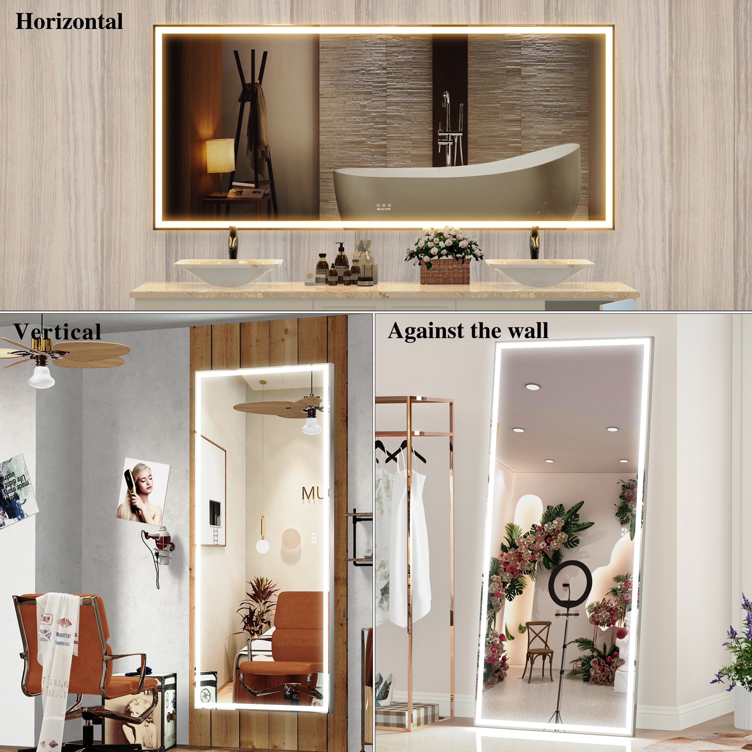 72X32 inch Oversized LED Bathroom Mirror Wall Mounted Mirror with 3 Color Modes Aluminum Frame Wall Mirror Large Full Length Mirror with Lights Lighted Full Body Mirror for Bedroom Living Room, Silver - Grand Goldman Shop