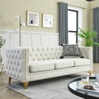 Modern Velvet Sofa with Button Tufting and Metal Legs, Beige Upholstered Couch for Living Room or Bedroom, 3-Seater, W834S00023 - Grand Goldman Shop