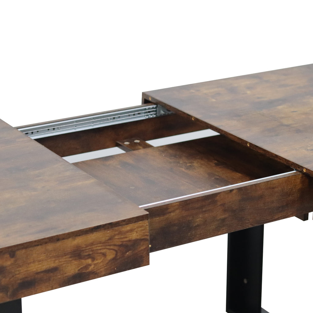 Modern Farmhouse Extendable Dining Room Table with Retractable Design in Deep Rustic Brown, Engineered Wood, 78.74 inches - Grand Goldman Shop