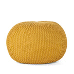 Bordeaux Knitted Cotton Round Pouf, Yellow, Versatile Ottoman and Floor Cushion - Grand Goldman Shop