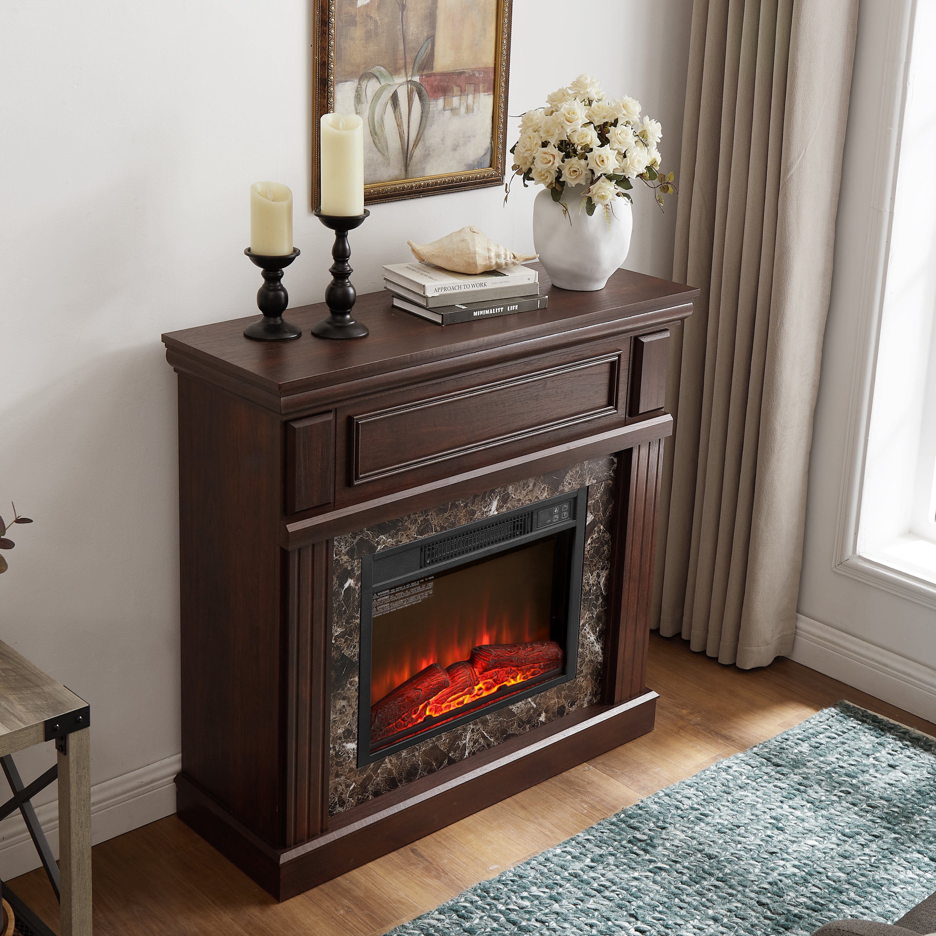Electric Fireplace with Mantel,fireplace mantel surround with 23' Fireplace Insert, Adjustable Flame, Remote Control, Cherry,41.34'W*14'D*40'H - Grand Goldman Shop