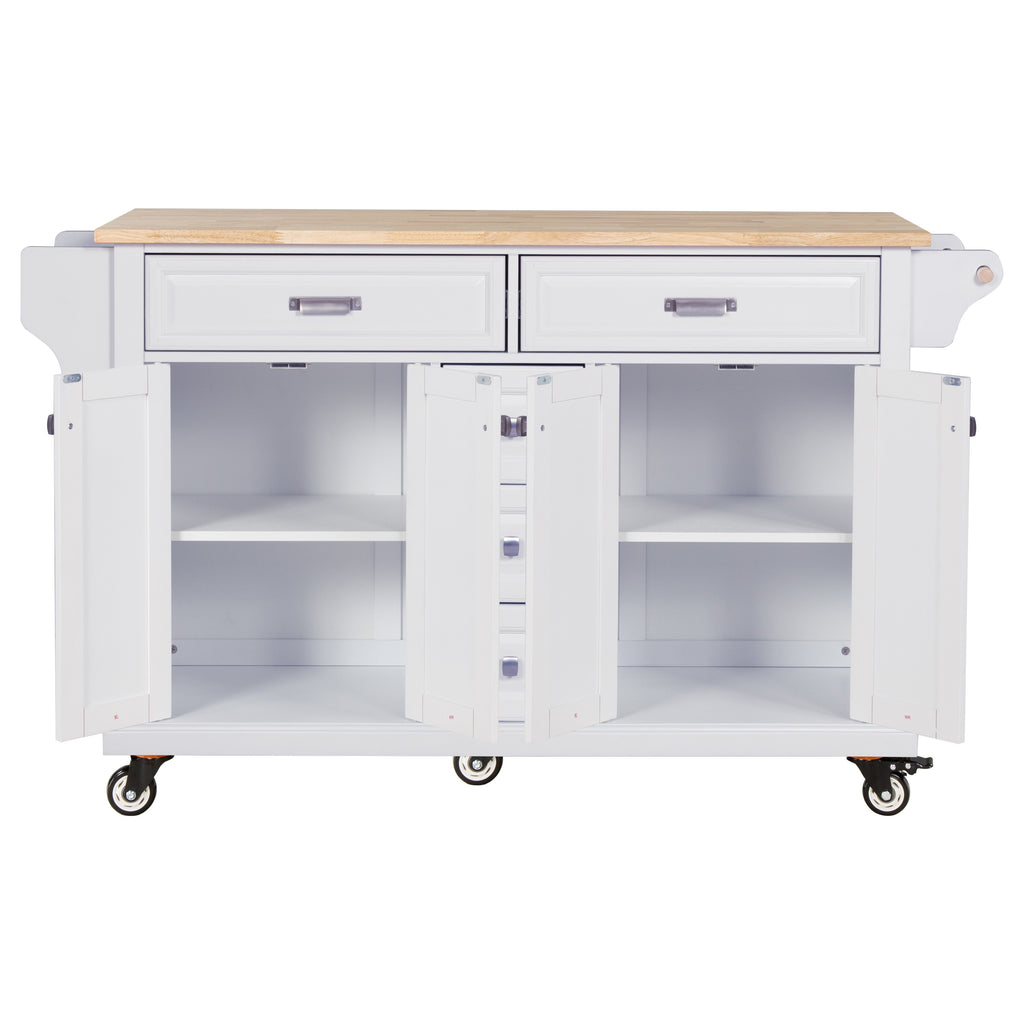 Kitchen Island with Rubber wood Countertop, Kitchen Cart on 5 Wheels with Storage Cabinet and 5 Drawers for Dinning Room, White - Grand Goldman Shop