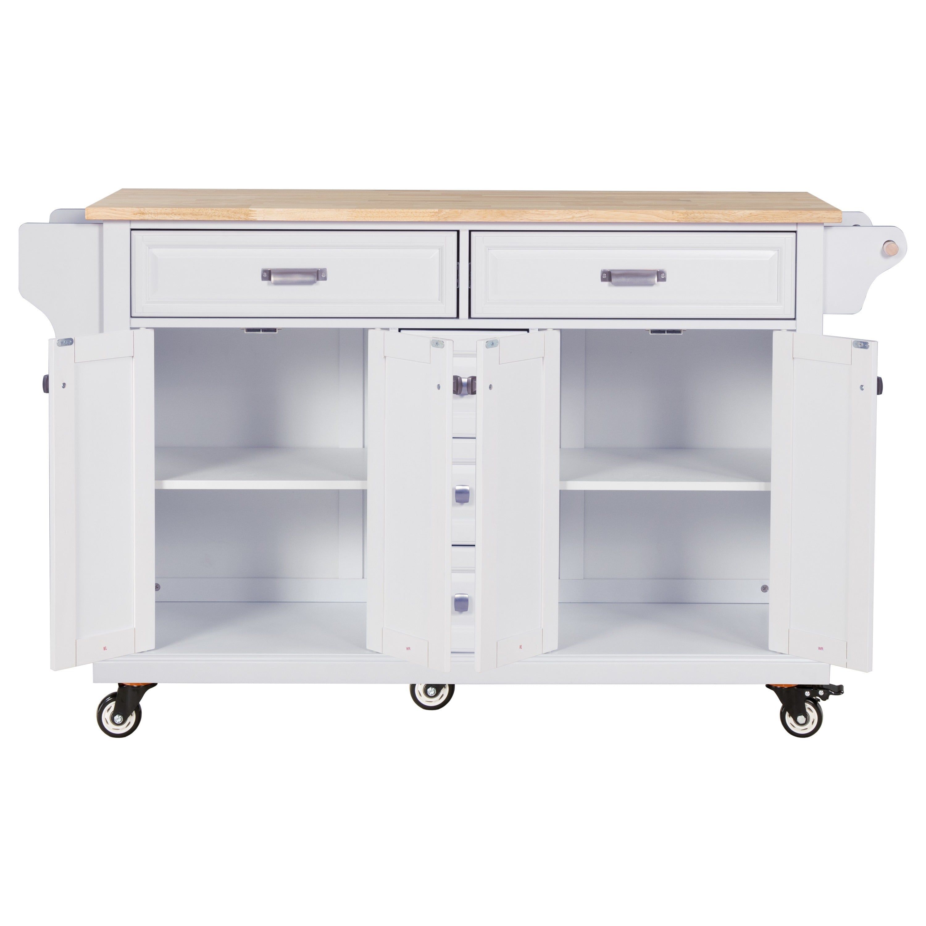 Kitchen Island with Rubber wood Countertop, Kitchen Cart on 5 Wheels with Storage Cabinet and 5 Drawers for Dinning Room, White - Grand Goldman Shop