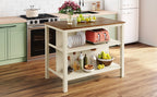 TOPMAX Rustic 3-piece Stationary Kitchen Island Set with Butcher Block and Seating, Walnut and Cream White - Grand Goldman Shop