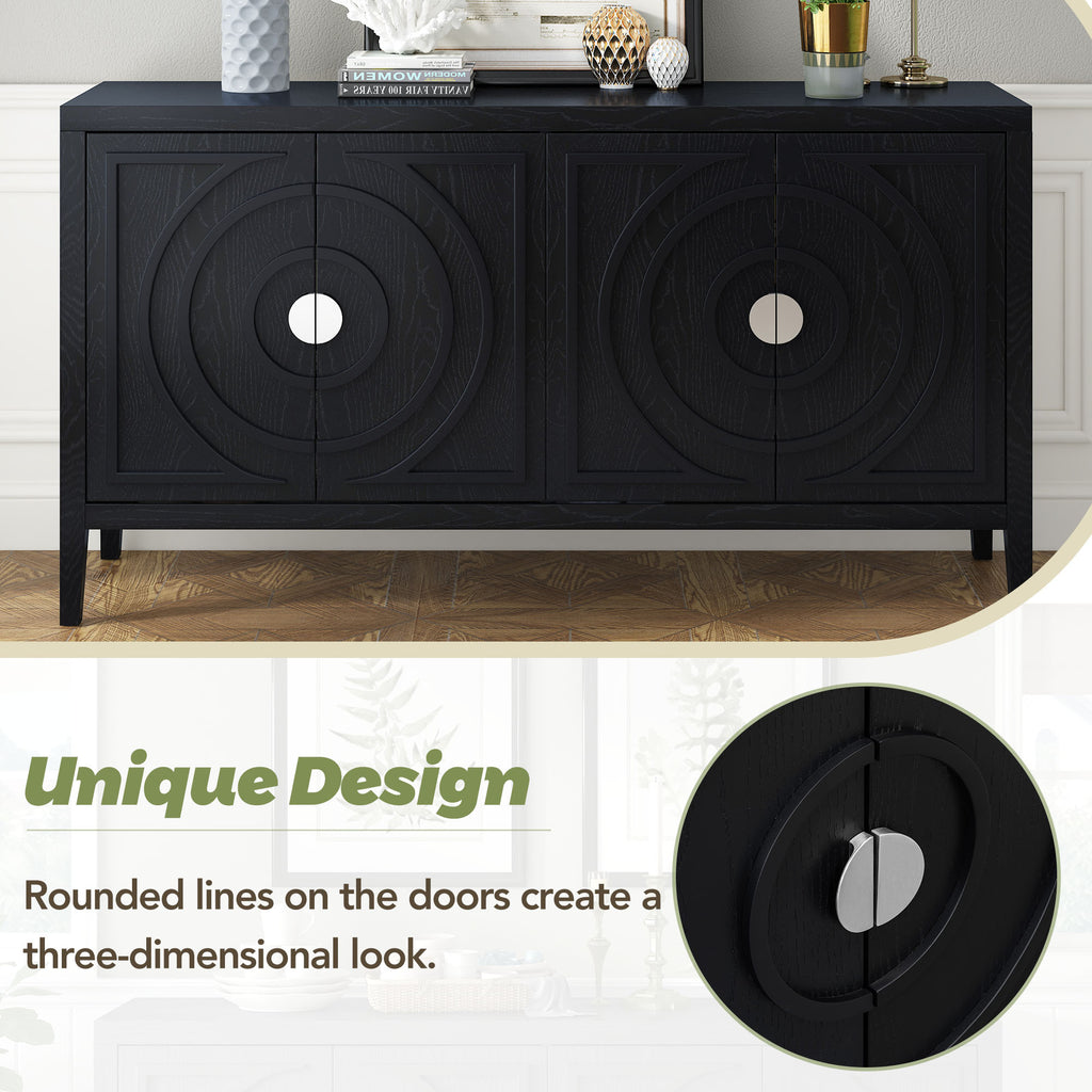 TREXM Retro Sideboard door with Circular Groove Design Round Metal Door Handle for Entrance, Dinning Room, Living Room (Black) - Grand Goldman Shop