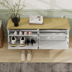 Shoe Storage Bench with 2 Flip Drawers and Adjustable Shelf for Entryway, Hallway, Bedroom-Antique White - Grand Goldman Shop