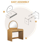 39' Makeup Vanity Table with Mirror Touch Screen Lighted Mirror, Dressing Table with Drawer for Bedroom, Natural - Grand Goldman Shop