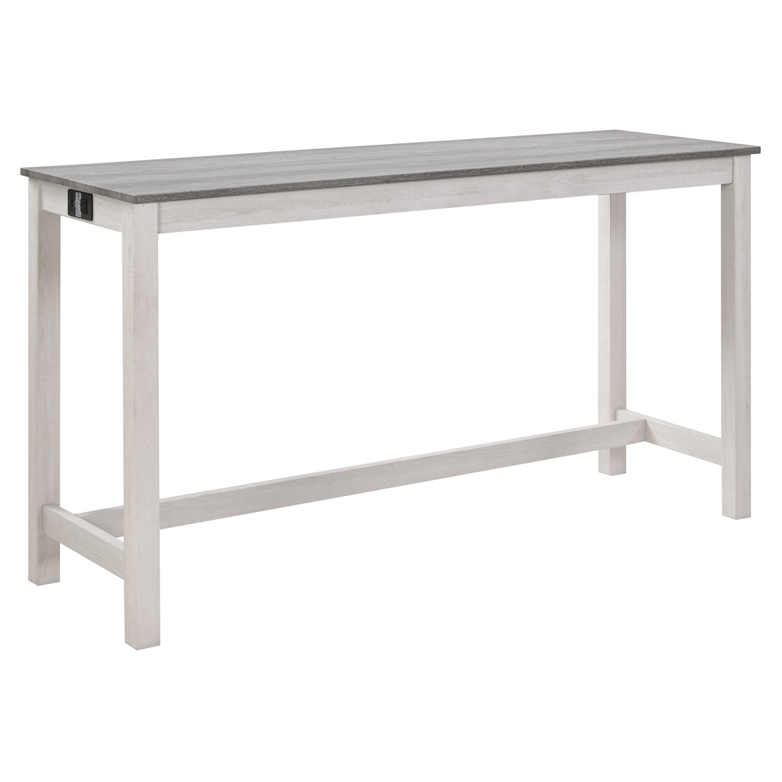4 Piece Bar Table Set with Power Outlet, Bar Table Set with Chairs, Sofa Bar Table with Stools, Behind Couch Table with 3 Padded Stools, for Living Room, Dining room, White & Grey - Grand Goldman Shop