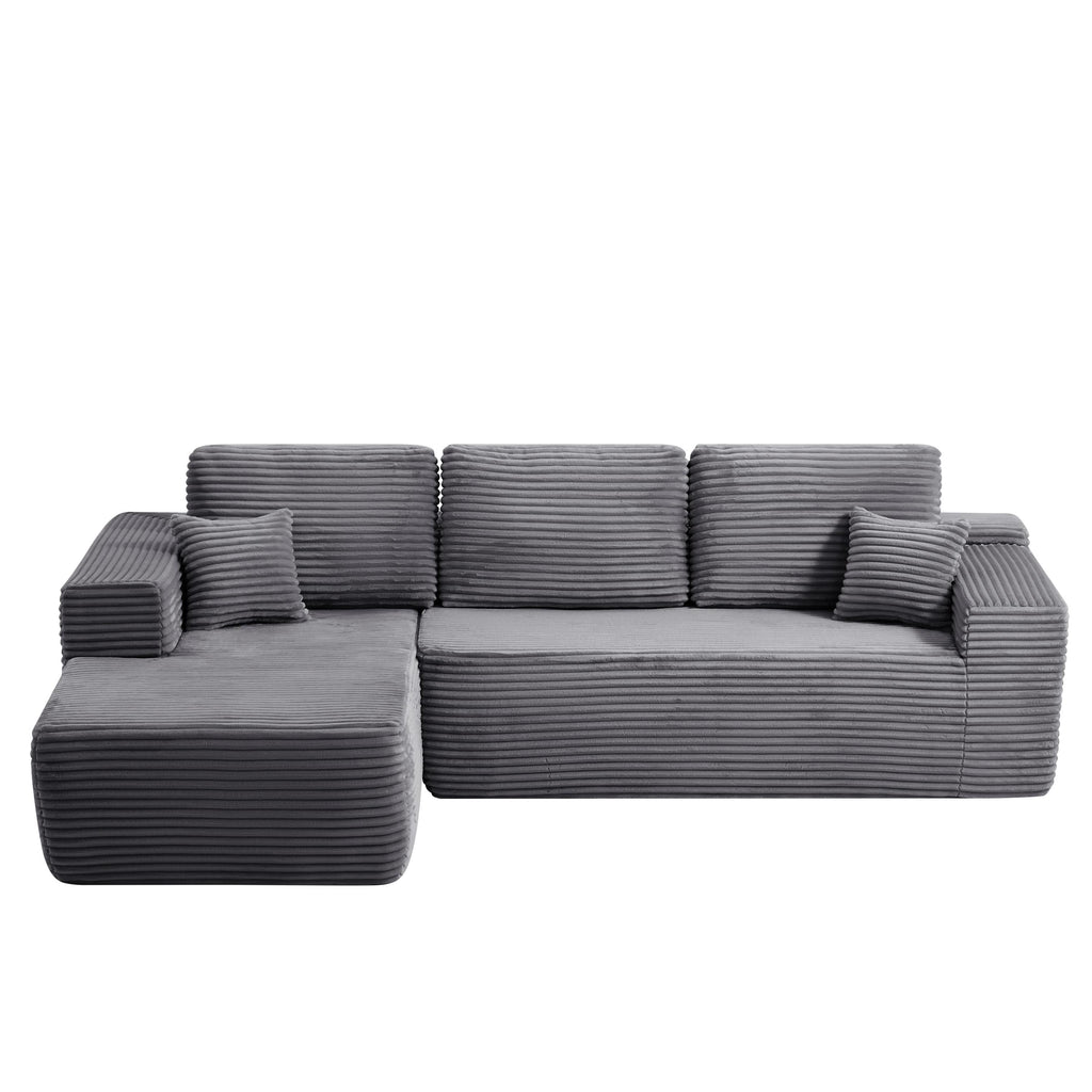 104' Cloud Sectional Sofa with L-Shape Chaise and Side Pockets , Modern Modular Design, Deep Seating, Upholstered Couch for Living Room/Bedroom, No Assembly Required (Plush Fabric), Grey, Left-facing - Grand Goldman Shop