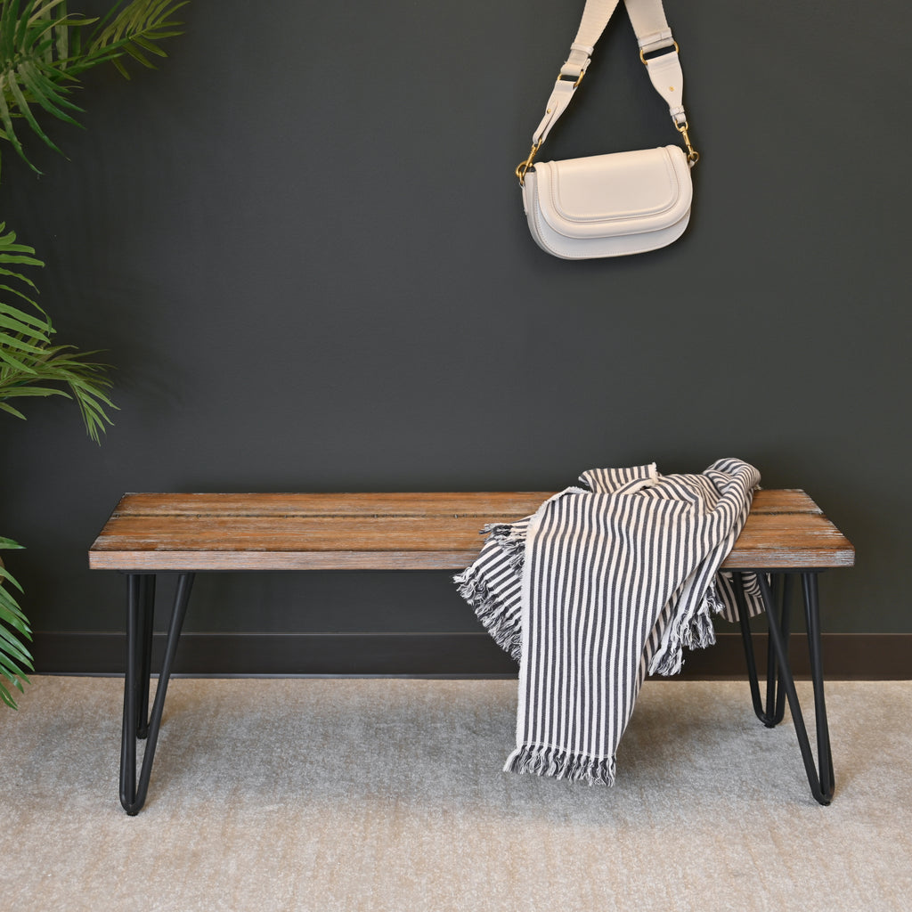 Aryven Industrial Wood Dining Bench, Rustic Dark Pine Finish - Grand Goldman Shop