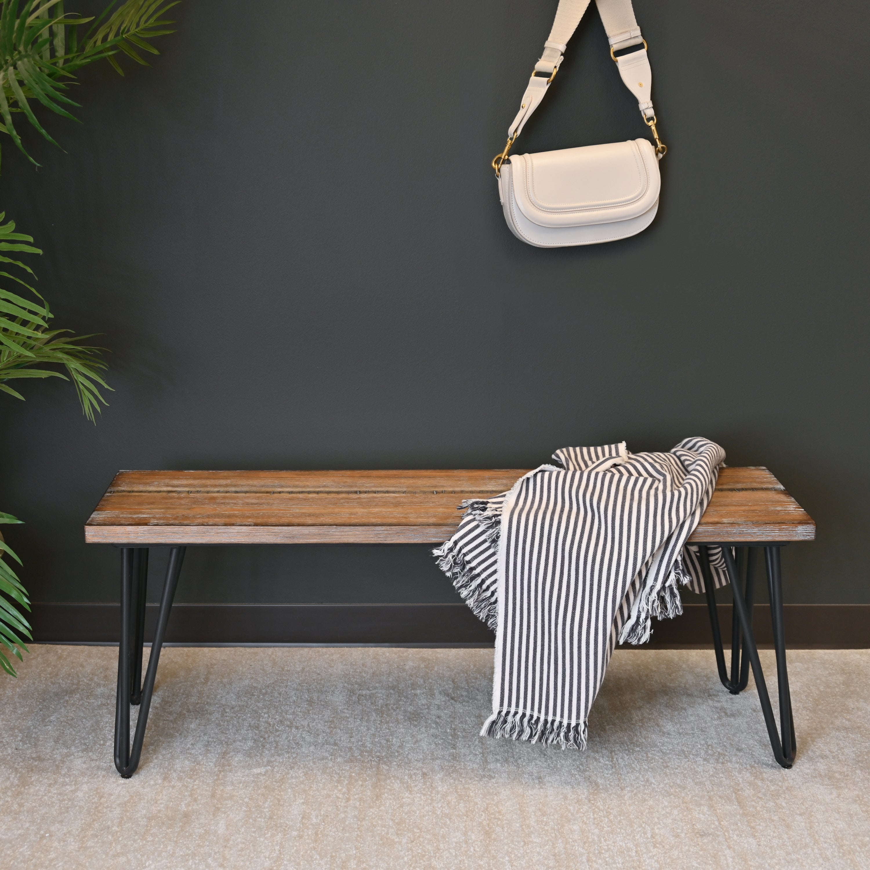 Aryven Industrial Wood Dining Bench, Rustic Dark Pine Finish - Grand Goldman Shop