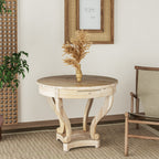 Farmhouse Style Round Dining Table with Curved Legs in Natural Wood Grain, Small Size, Distressed Finish - Grand Goldman Shop