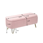 Pink Storage Ottoman Bench for End of Bed Gold Legs, Modern Grey Faux Fur Entryway Bench Upholstered Padded with Storage for Living Room Bedroom - Grand Goldman Shop