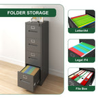 Premium 4 Drawer File Cabinet with Lock Metal Vertical File Cabinet for Office or Home in Black Steel, A4 Legal/Letter Size -