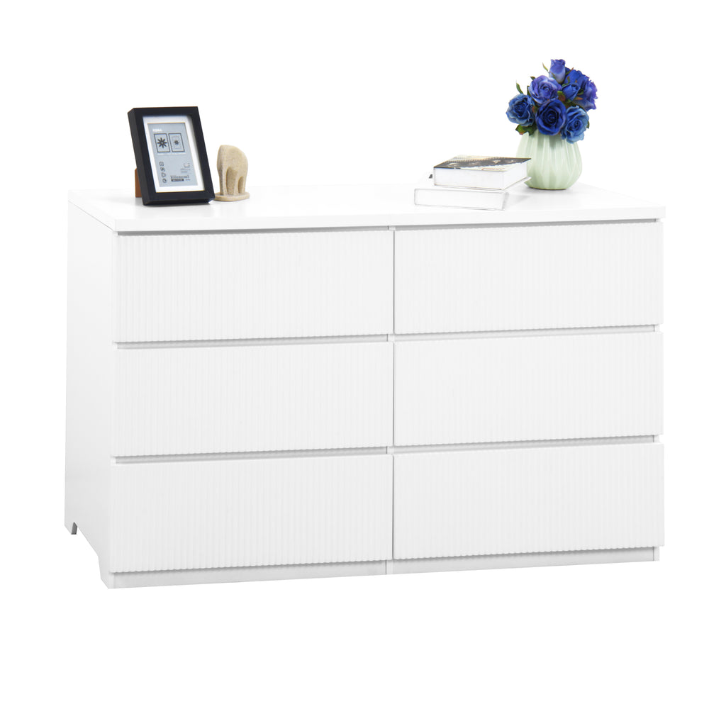 Modern White 6 Drawer Dresser, Wave Panel Drawer Fronts, Storage Cabinet, Versatile Chest of Drawers for Bedroom, Living Room - Sleek & Spacious Home Storage Solution - Grand Goldman Shop