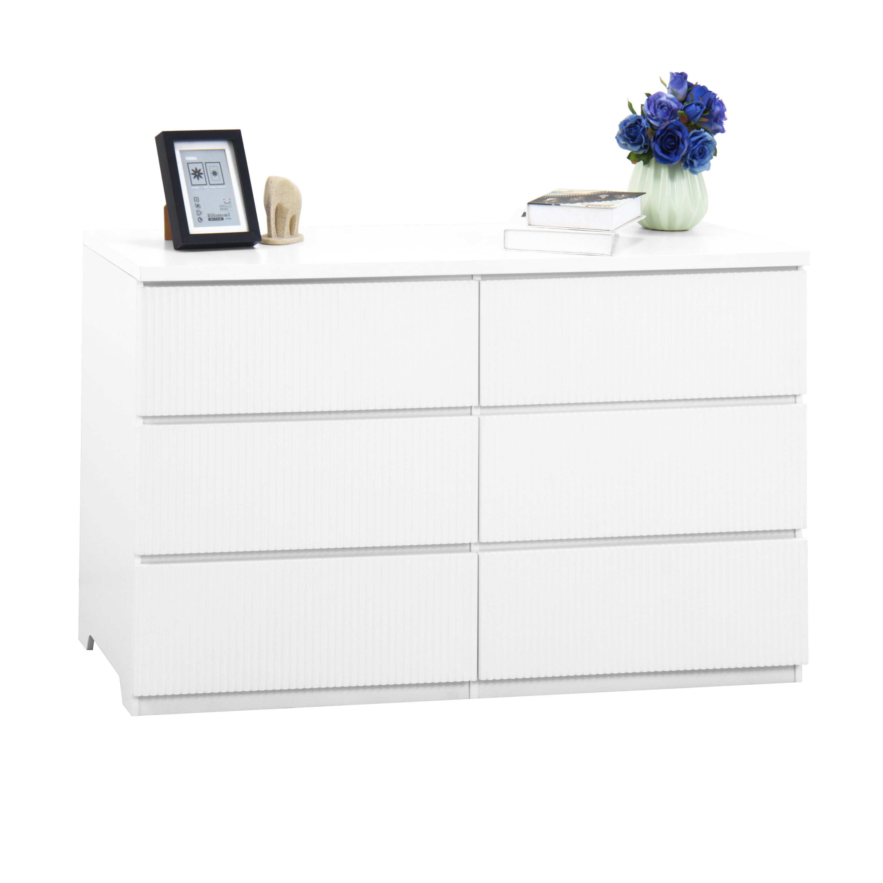 Modern White 6 Drawer Dresser, Wave Panel Drawer Fronts, Storage Cabinet, Versatile Chest of Drawers for Bedroom, Living Room - Sleek & Spacious Home Storage Solution - Grand Goldman Shop