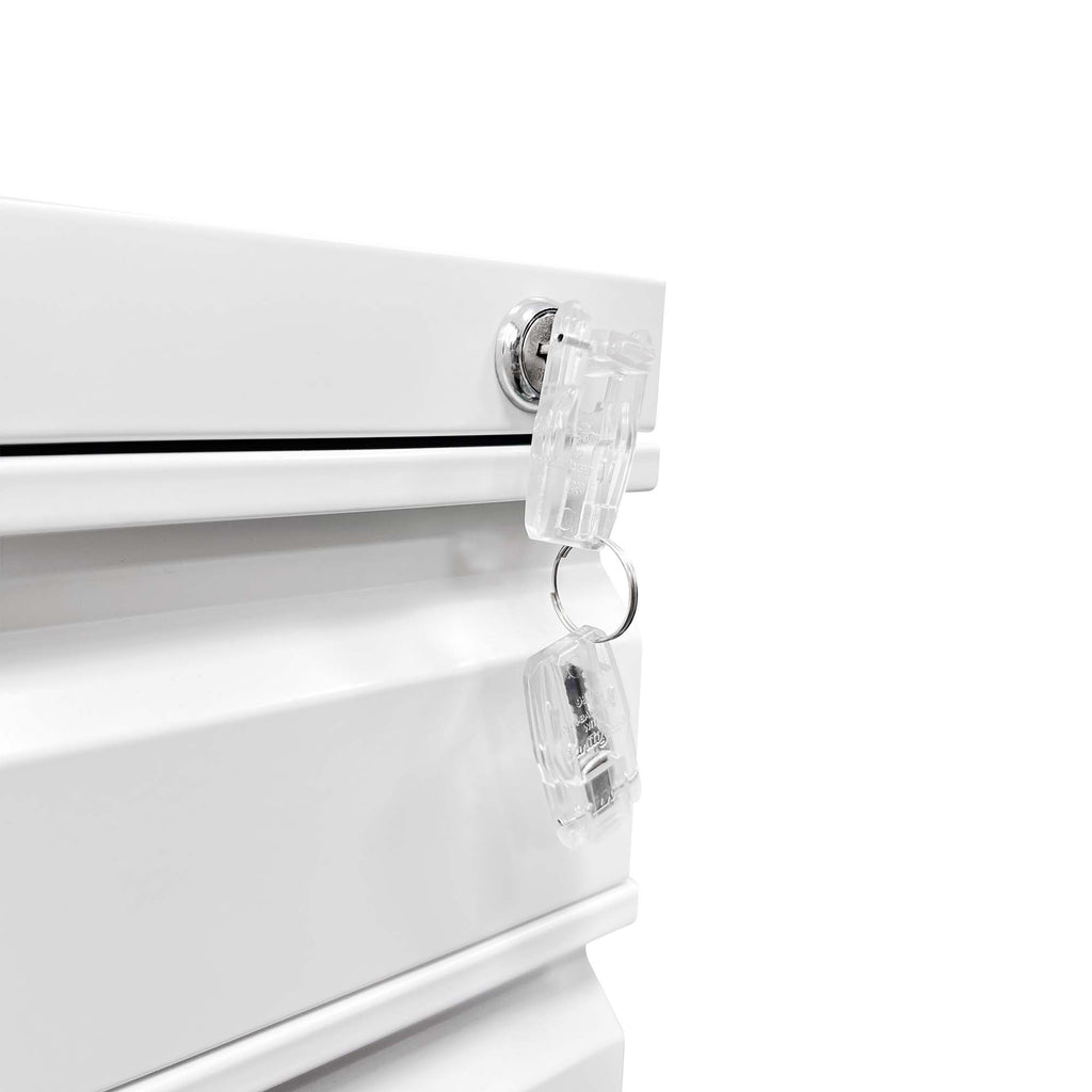 White Mobile 3-Drawer File Cabinet with Lock, Metal Organizer for Home Office, Fully Assembled - Grand Goldman