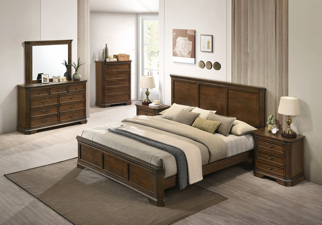 Maderne Traditional Wood Panel 6 pieces King Bed set with Dresser, Mirror, Two Nightstands, Chest - Grand Goldman Shop