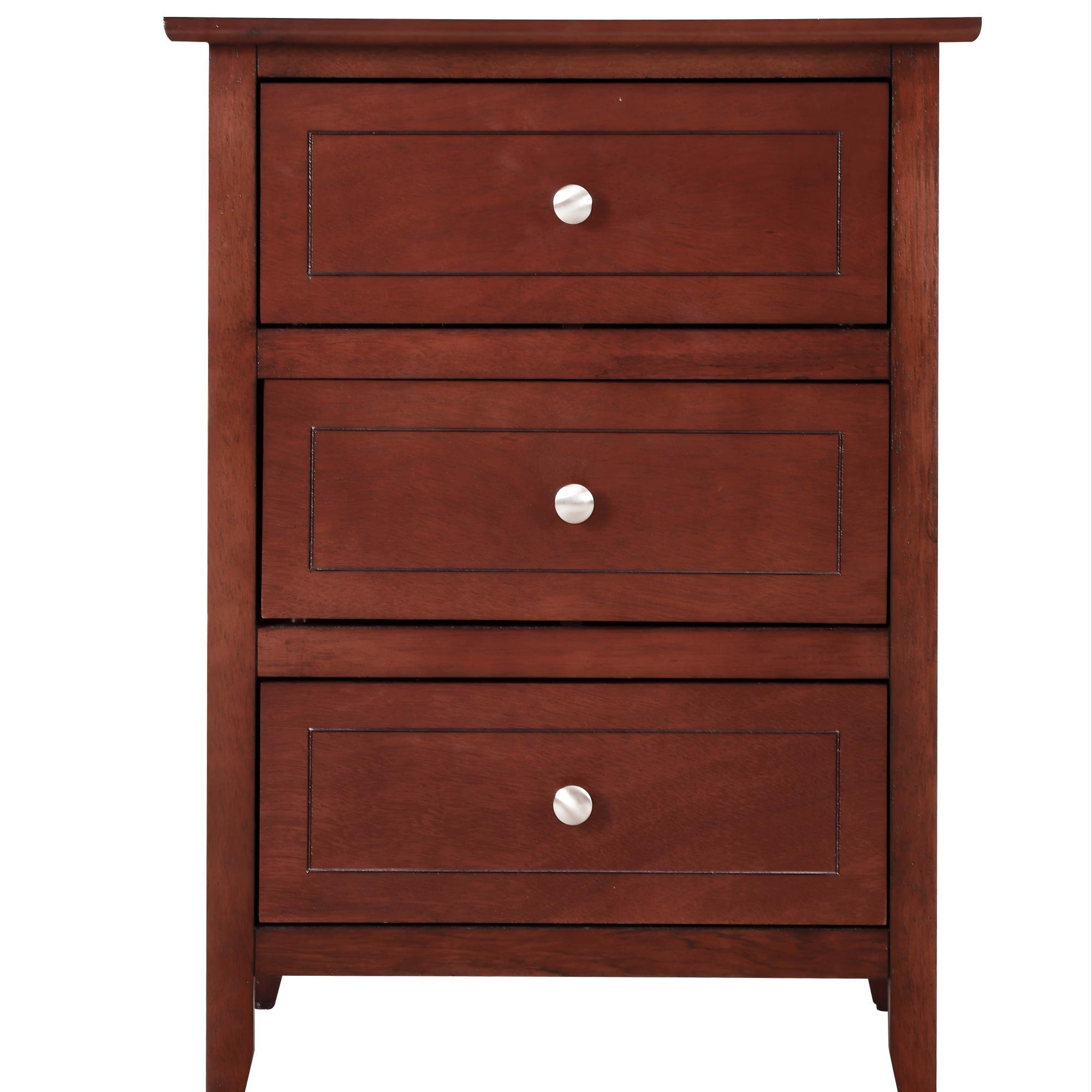 Transitional Cherry Nightstand for Bedrooms with Three Drawers and Durable Particle Board Construction - Grand Goldman Shop