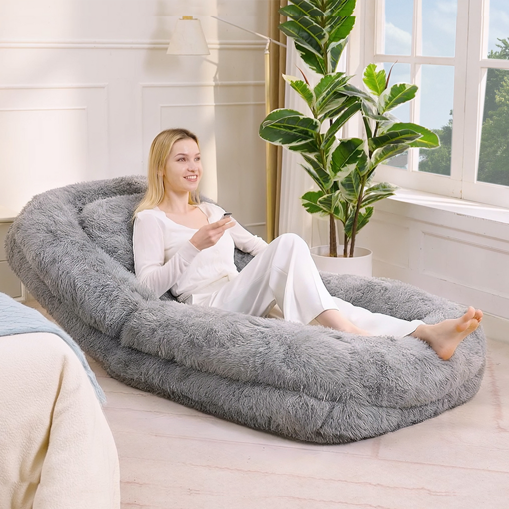 [NEW ARRIVED] [VIDEO PROVIDED] Human Dog Bed,Lazy Sofa,5-Position Adjustable Convertible,Floor Gaming Chair,bedroom, living room,Suitable for gaming, meditation,relaxation,Plush Fabric,Light Gray - Grand Goldman Shop