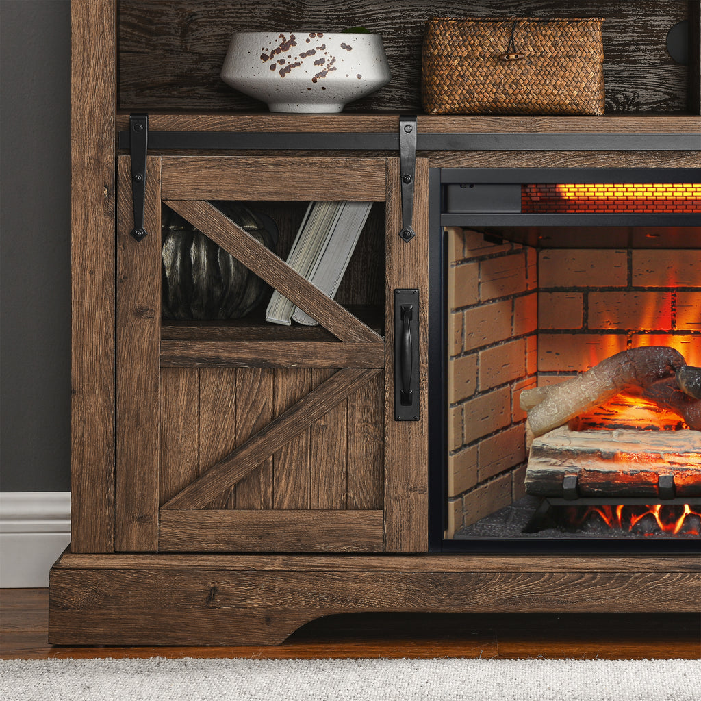 60 Inch Electric Fireplace  Entertainment Center With Door Sensor-Reclaimed Barnwood Color - Grand Goldman Shop