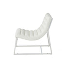 WILMOUTH ROLL OCCASIONAL CHAIR in White Leather with Chrome-Finished Steel Legs, Modern & Contemporary Style - Grand Goldman Shop