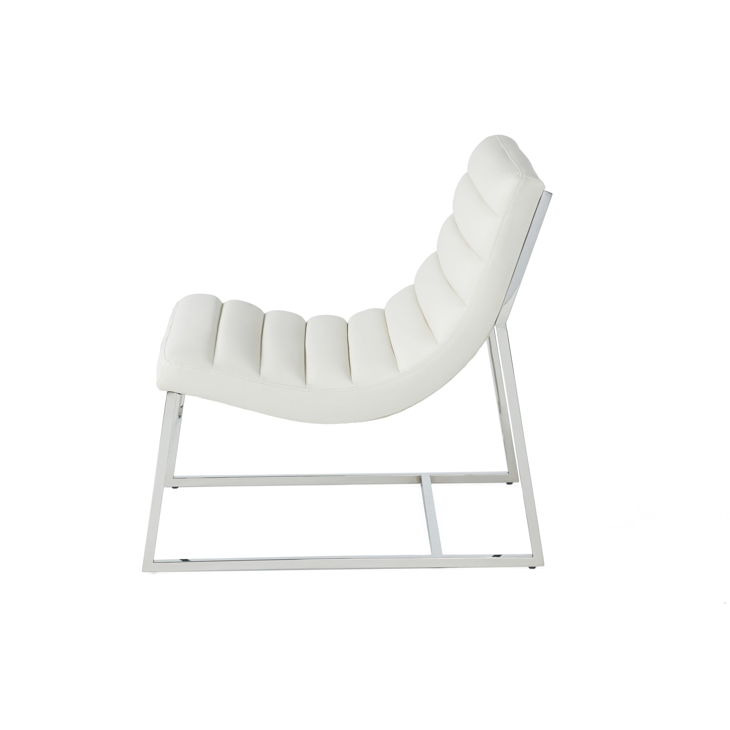 WILMOUTH ROLL OCCASIONAL CHAIR in White Leather with Chrome-Finished Steel Legs, Modern & Contemporary Style - Grand Goldman Shop