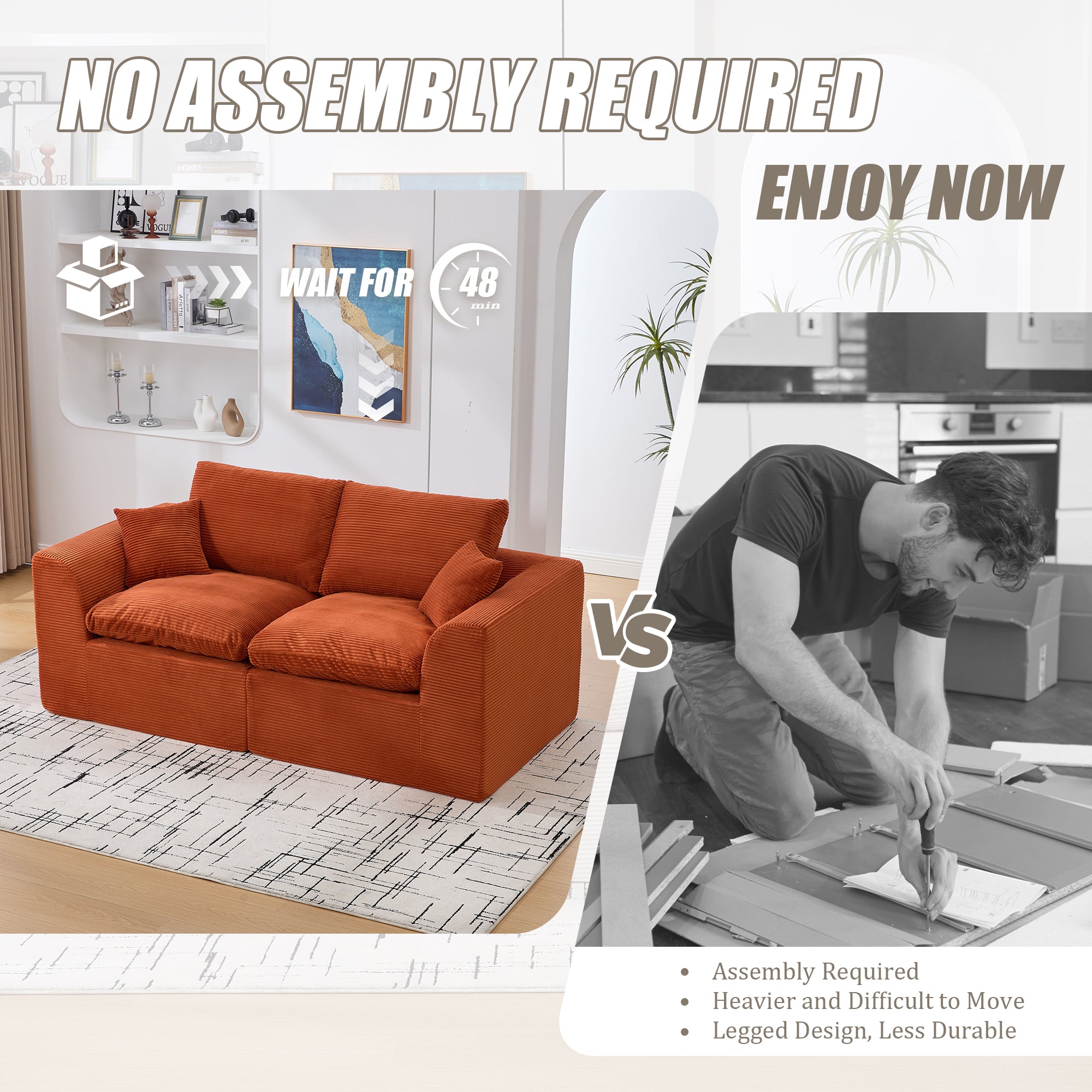 UNITED WE WIN Modular Sectional Sofa Cloud Couch,Comfy Cloud Modern Sofa,2 Seater with Cushion Covers Removable Furniture for Living Room Bedroom Apartments Dorms,No Assembly Required - Grand Goldman Shop