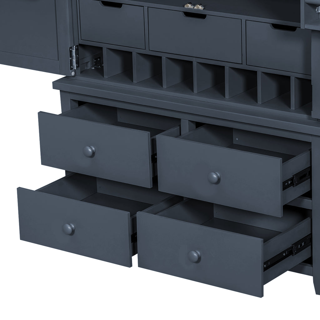 [Assembly&Show Video Available] TOPMAX Freestanding Large Kitchen Pantry Wooden Kitchen Storage Cabinet Cupboard with 8 Door Shelves,3 Adjustable Shelves,7 Drawers& 8 Wine Racks, Gray - Grand Goldman Shop