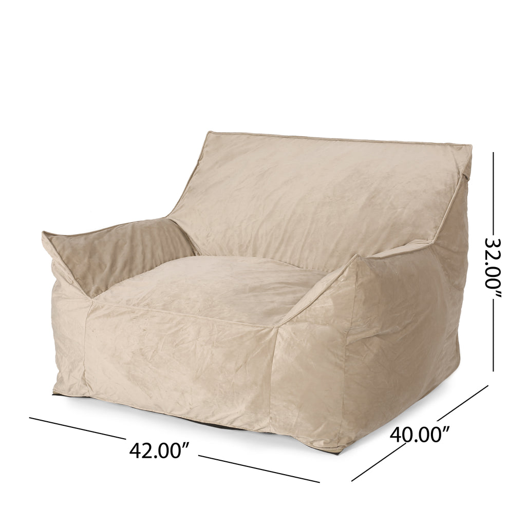 Allea Velveteen Bean Bag Chair with Armrests, Comfortable Velvet Seating, Taupe, 42x40x30 inches - Grand Goldman Shop