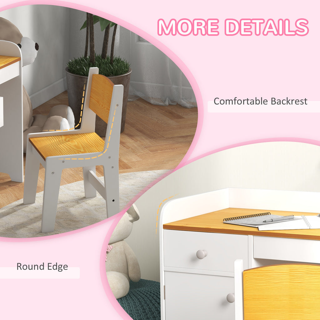 Qaba Kids Desk and Chair Set with Storage Drawer, Study Desk with Chair for Children for Arts & Crafts, Snack Time, Homeschoo