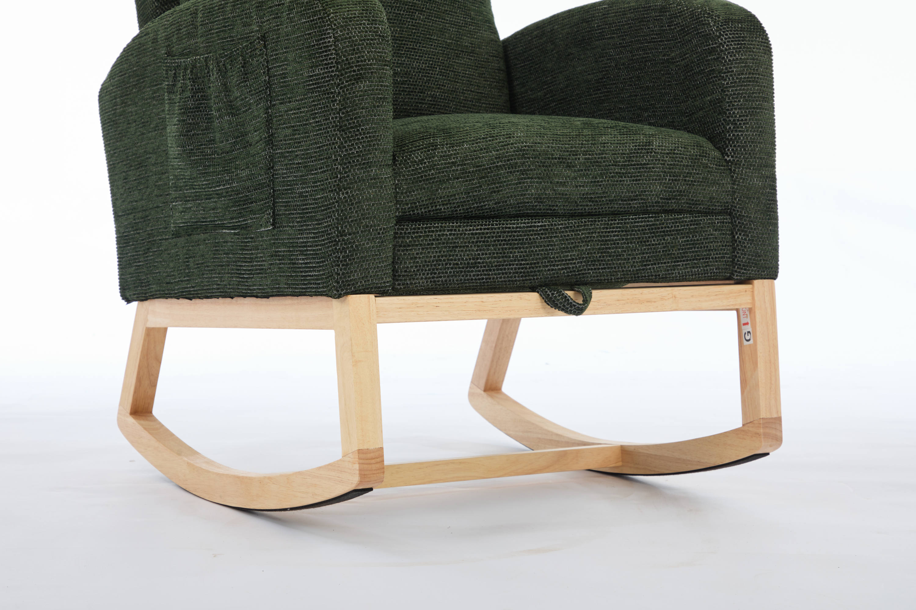 Modern Accent Rocking Chair Rocking Chair with Solid Wood Legs, Upholstered Nursery Glider Rocker, Comfy Armchair with Side Pocket, Living Room Lounge Arm Chair with High Backrest fabric - Grand Goldman Shop
