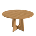 Round Dining Table for 4 - 47 Inch Farmhouse Kitchen Table, MDF Circle Table with Oak Finish, 300lb Weight Capacity, Easy Assembly for Dining Room, Kitchen, Living Room - Spiced Round Table - Grand Goldman Shop
