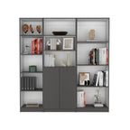 Poole 3 Piece Home Bookcase set, 67' Wide with 12 Shelves and 2-door Cabinet ,  Living Room Set  Matt Gray / White - Grand Go