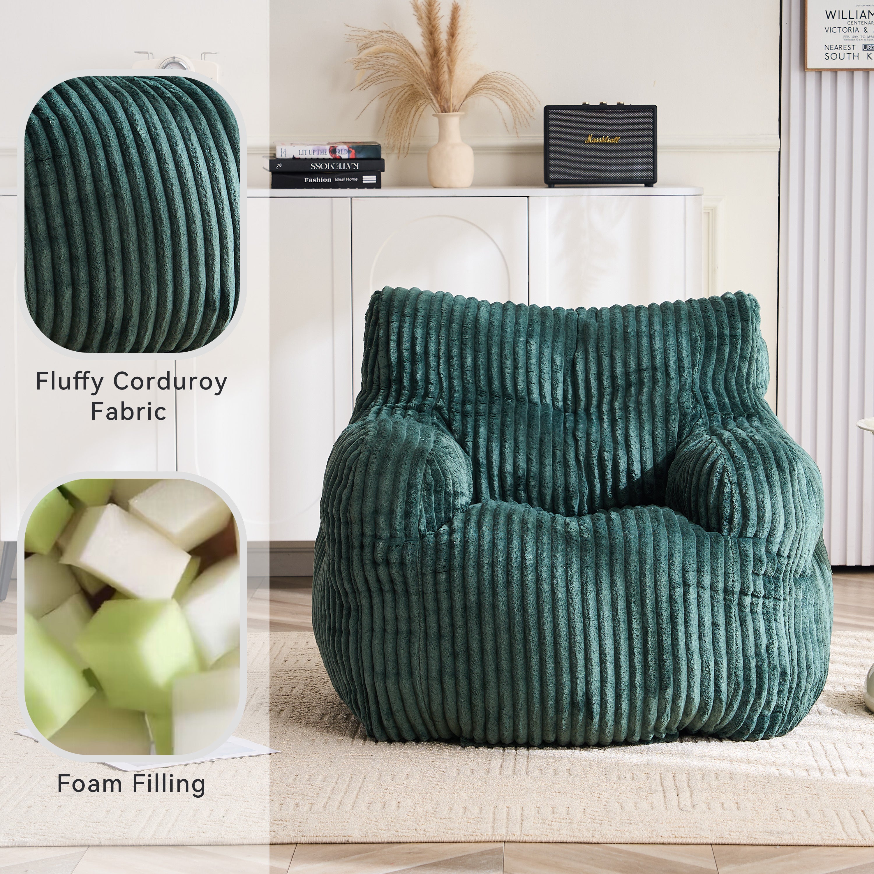 010-Soft Fluffy Corduroy Fabric Bean Bag Chair Filled With Memory Sponge,Green - Grand Goldman Shop