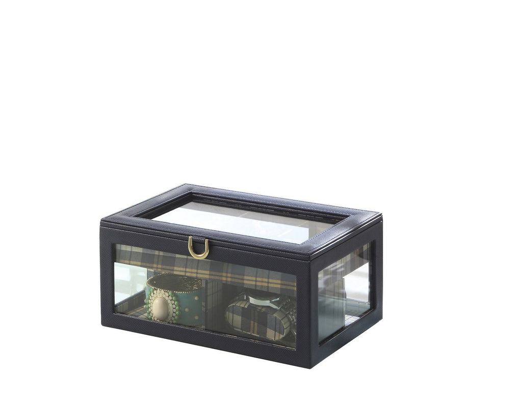 9.8' Long Tempered Glass and Leather Jewelry Case / Watch Display, Blue - Grand Goldman Shop