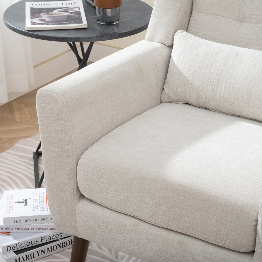Modern Accent Chair Upholstered Foam Filled Living Room Chairs Comfy Reading Chair Mid Century Modern Chair with Chenille Fabric Lounge Arm Chairs Armchair for Living Room Bedroom (Beige) - Grand Goldman Shop