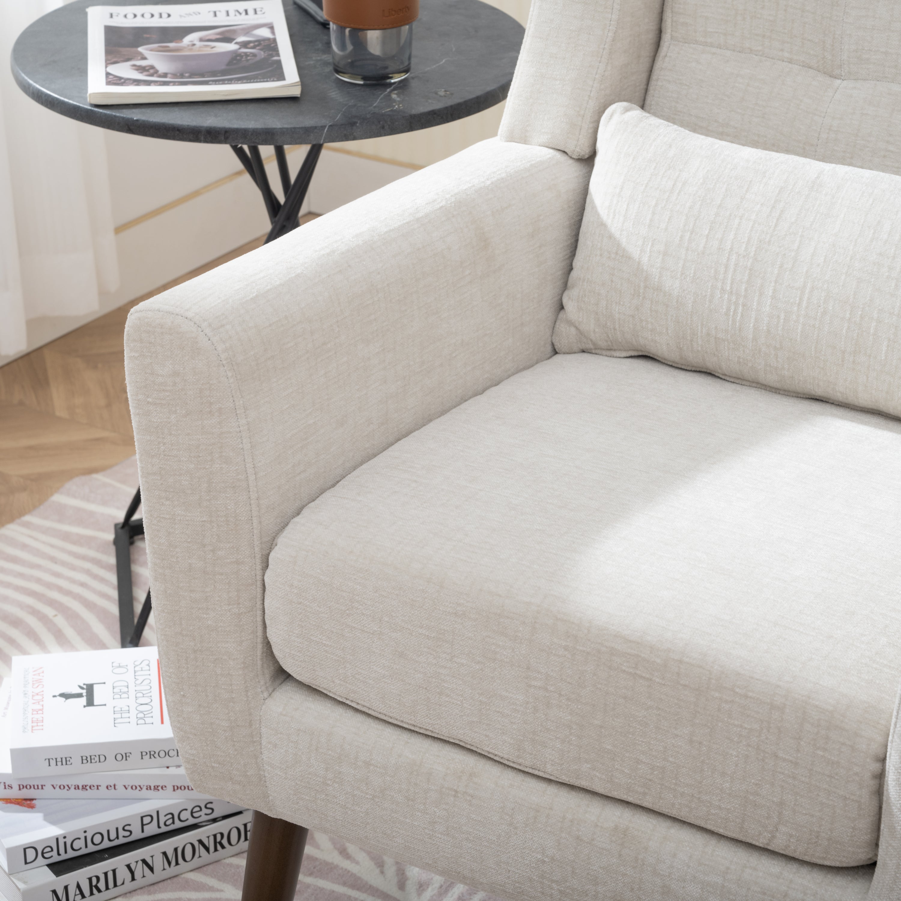 Modern Accent Chair Upholstered Foam Filled Living Room Chairs Comfy Reading Chair Mid Century Modern Chair with Chenille Fabric Lounge Arm Chairs Armchair for Living Room Bedroom (Beige) - Grand Goldman Shop