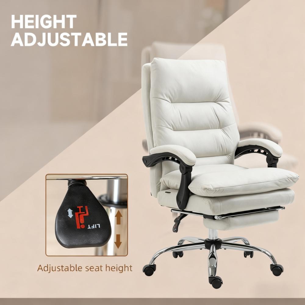 Microfibre Massage Office Chair, Heated Reclining Chair with Footrest,  Cream White | Premium Home Decor - Grand Goldman