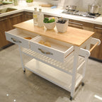 Kitchen Island & Kitchen Cart, Rubber Wood Top, Mobile Kitchen Island with Two Lockable Wheels, Simple Design for Easy Storing and Fetching, Two Drawers Give Unique Storage for Special Utensil. - Grand Goldman Shop