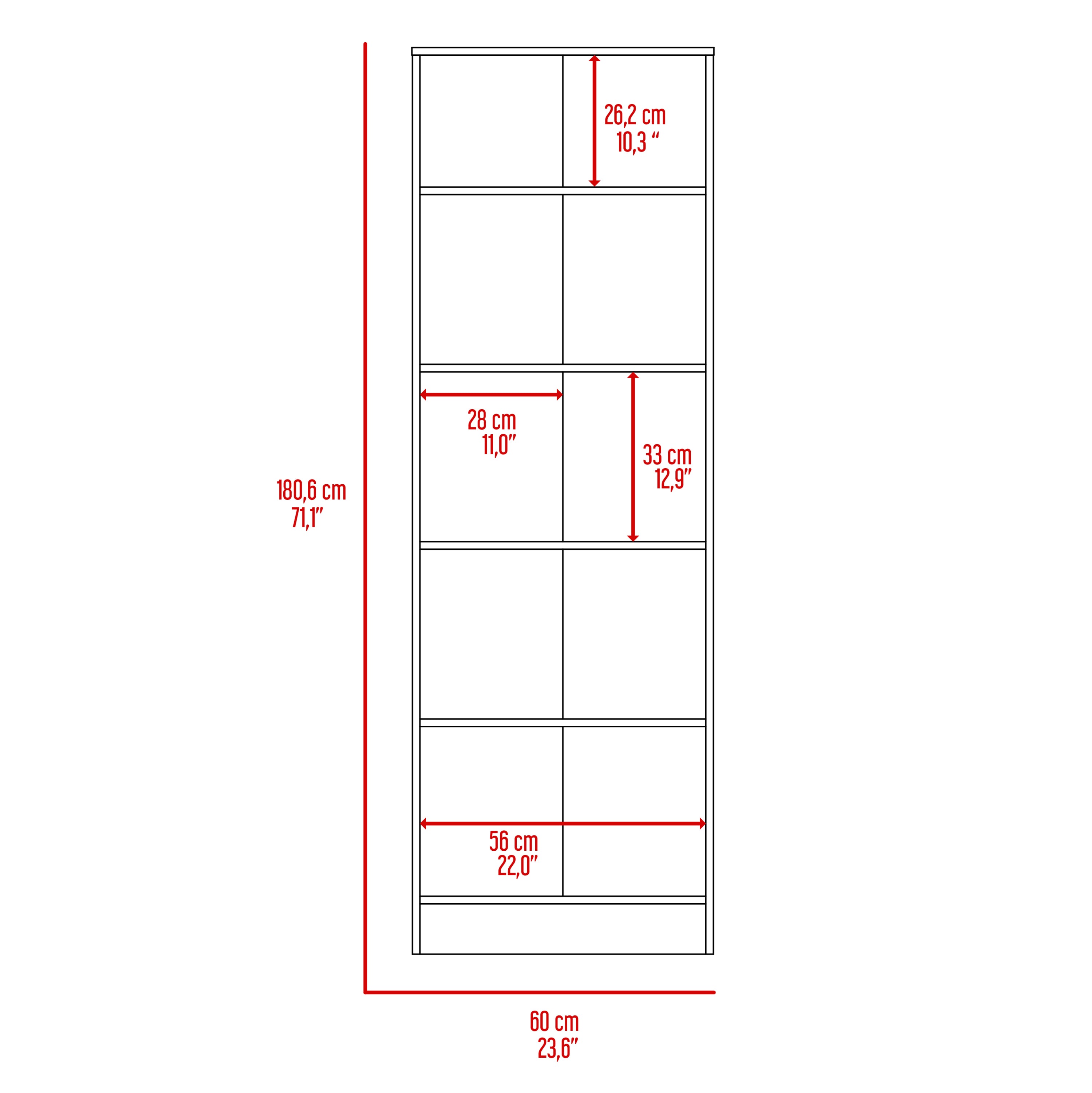 Multistorage Cabinet, Double Door, Five Shelves -Light Oak / Black - Grand Goldman