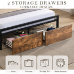 Queen Size Bed Frame with Storage Headboard and 2 Drawers, LED Lights Bed with Charging Station, Metal Platform Bed No Noise, Mattress Foundation Strong Metal Slats Support No Box Spring Needed - Grand Goldman Shop