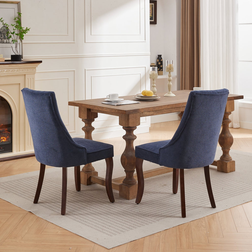 Rayon Cloth Flocking Linen Dining Chairs Channel Kitchen Dinner Chair Comfy Fabric Upholstered Accent Chair for Dining Room with Curved Solid Wood Legs,Set of 2 (Blue), SW1847BL - Grand Goldman Shop