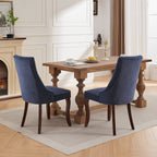 Rayon Cloth Flocking Linen Dining Chairs Channel Kitchen Dinner Chair Comfy Fabric Upholstered Accent Chair for Dining Room with Curved Solid Wood Legs,Set of 2 (Blue), SW1847BL - Grand Goldman Shop
