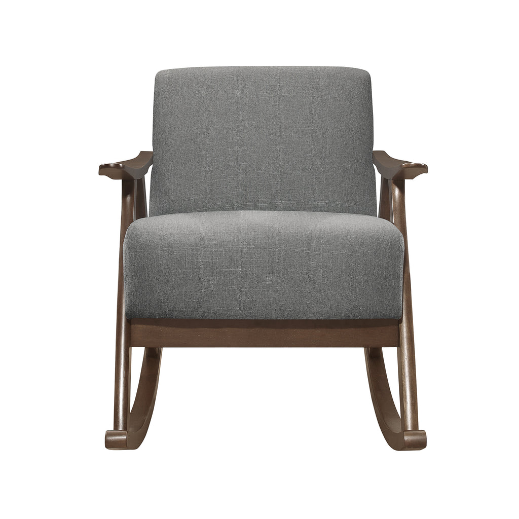 Modern Home Furniture 1pc Rocking Chair Gray Fabric Upholstered Dark Walnut Finish Wood Cushion Seat and Back - Grand Goldman Shop