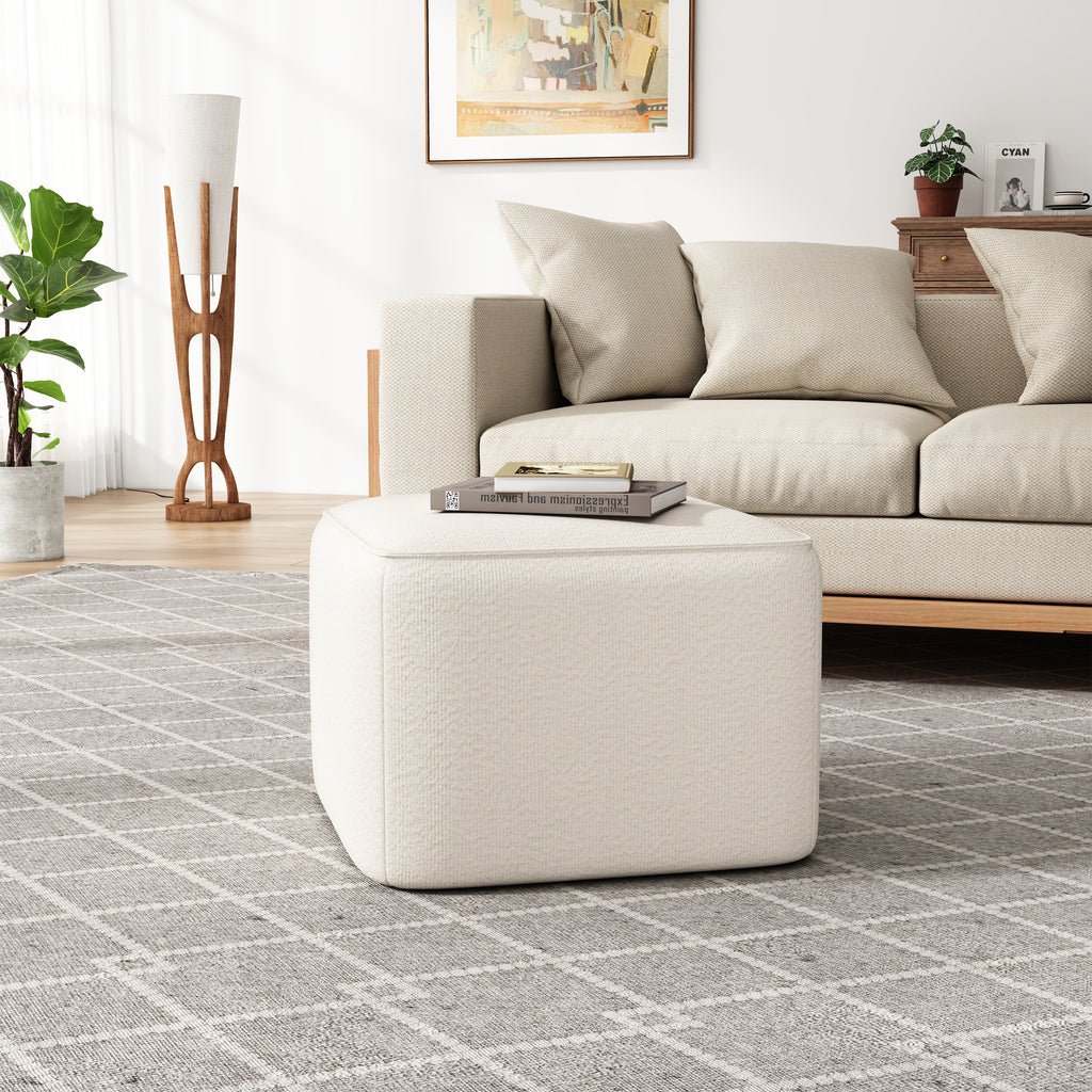 Upholstered Square Ottoman,White,Boucle - Grand Goldman Shop