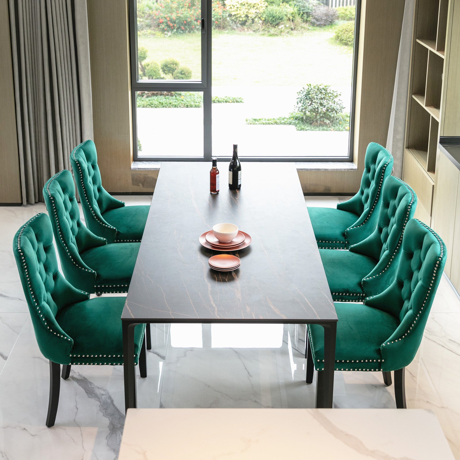 Nikki Collection Modern, High-end Tufted Solid Wood Contemporary Velvet Upholstered Dining Chair with Wood Legs Nailhead Trim 2-Pcs Set,Green, SW2001GN - Grand Goldman Shop